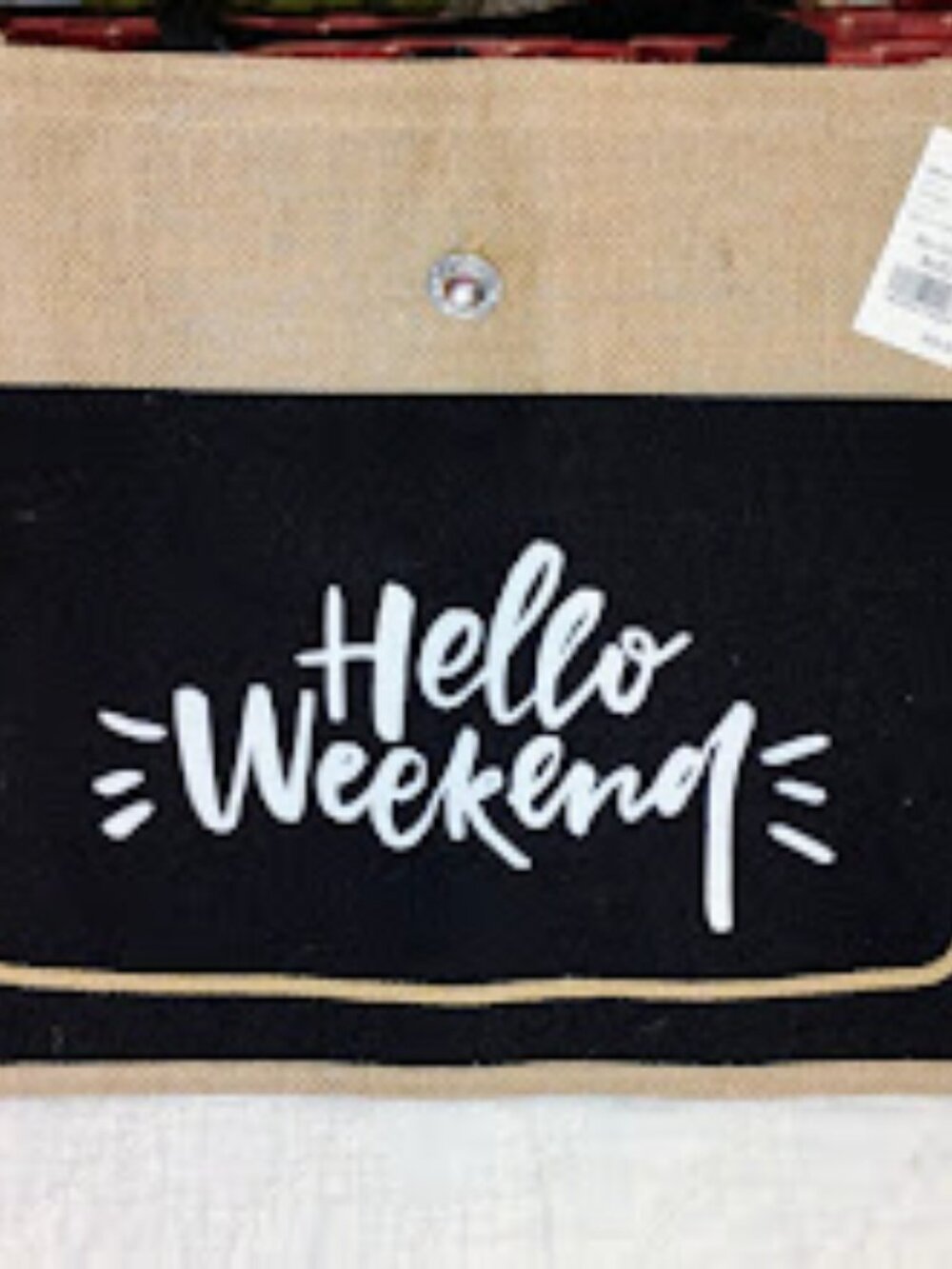 Hello Weekend Burlap Tote Bag Large Utility Travel Beach Bag New With Tags